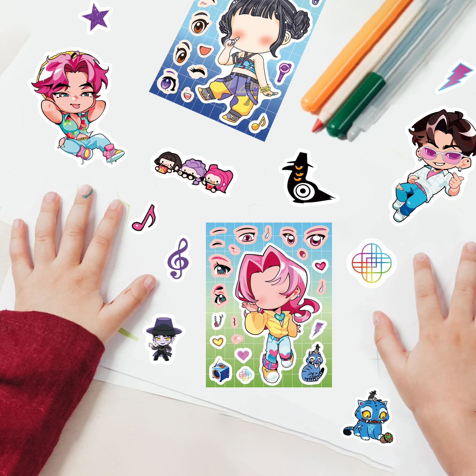 8 Sheets per set Kpop Demon Hunters Puzzle stickers DIY handicrafts Waterproof repeating sticker Cute Cartoon Animls Designs