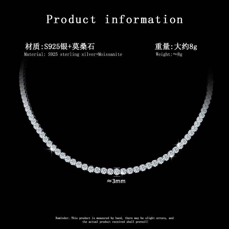 Wholesale S925 Sterling Silver VVS D Color All Moissanite Tennis Necklace 3mm Women Clavicle Tennis Chain Necklace