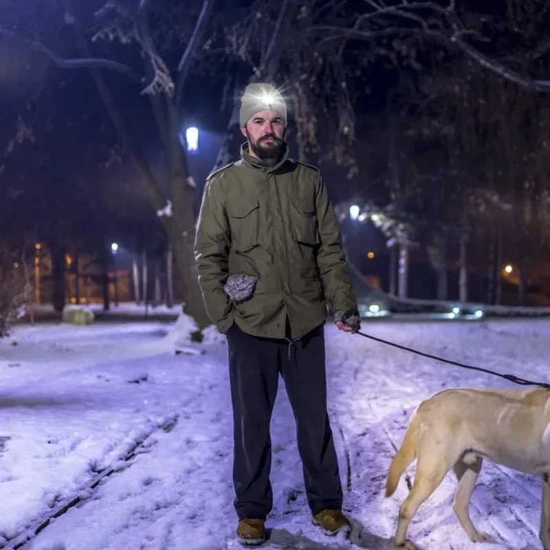 LED Lighted Beanie Hat USB Rechargeable Unisex Warm Winter Knitted Cap Headlamp Flashlight For Night Running CyclingXJ251030