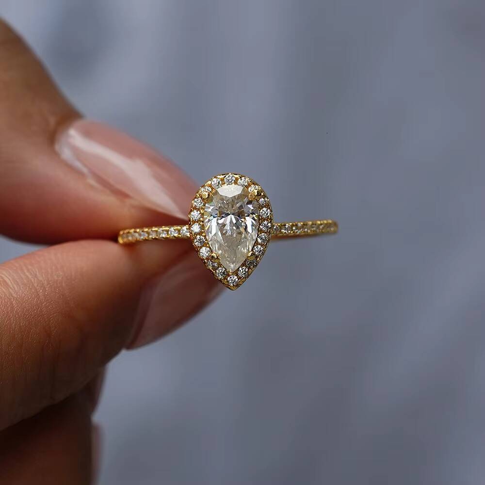 GRA Wedding Band Jewelry 925 Sterling Silver 1ct Pear Cut D Moissanite Halo Engagement Ring Promise Wedding Rings for Women
