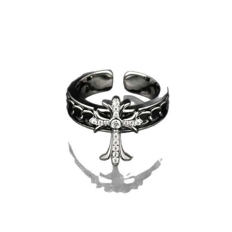 Exquisite Shiney Zircon Cross Rings for Women Men Gothic Geometric Adjustable Ring Vintage Engagement Party Jewelry AccessoriesW251030