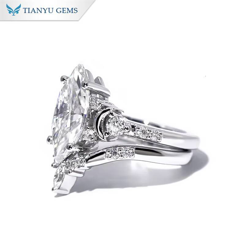 Tianyu Luxury 7x10mm Marquise Cut Moissanite Diamond Solid Gold 10K 14K 18K Silver 925 Engagement Ring Set Wedding Jewelry Gifts