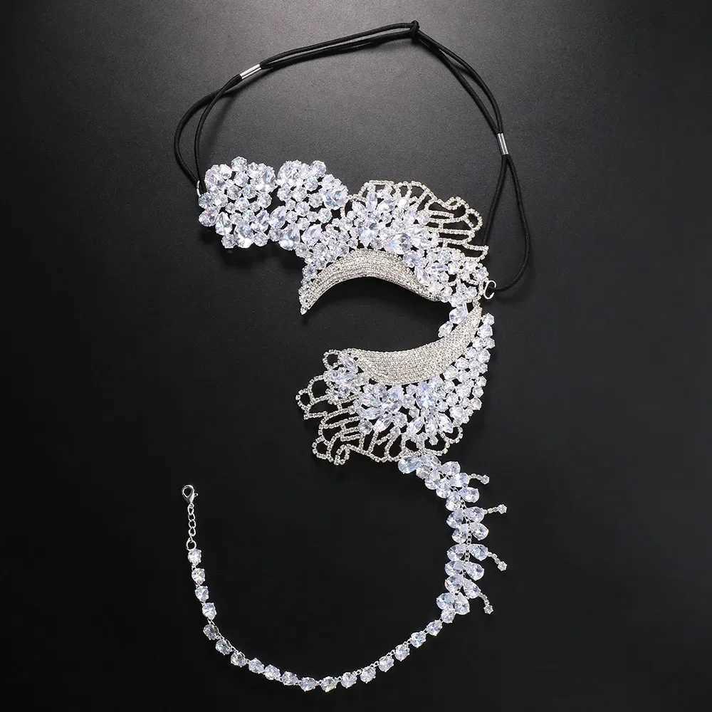 Stonefans Luxury Cubic Zirconia Mask Face Jewelry for Women Fashion 2023 Masquerade Elastic Rope Face Chain Halloween AccessorieW251029