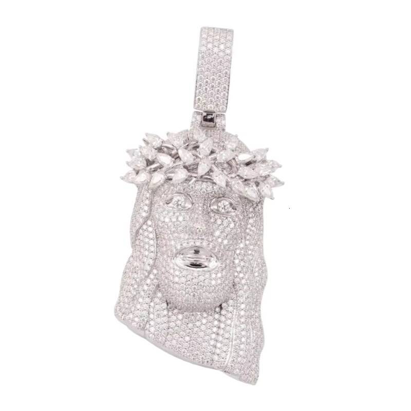 Hip Hop Style Mens 925 Sterling Silver Jesus Pendant Rhodium Plated with GRA D Color Moissanite Cluster Passes Diamond Tester