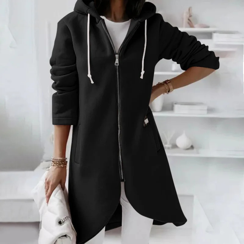 Oversized Women Loose Zip Sweatshirts Casual Female Hoody Tie Collar Zip Up Pocket Baggy Streetwear Hooded Coats JYFSJY7755 251030