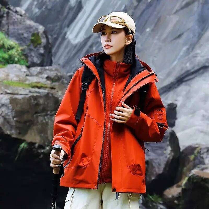 Autumn New Outdoor Hooded Climbing Jacket Women Waterproof Windproof Single Burst Hiking Camping Jackets For Couples Sportswear