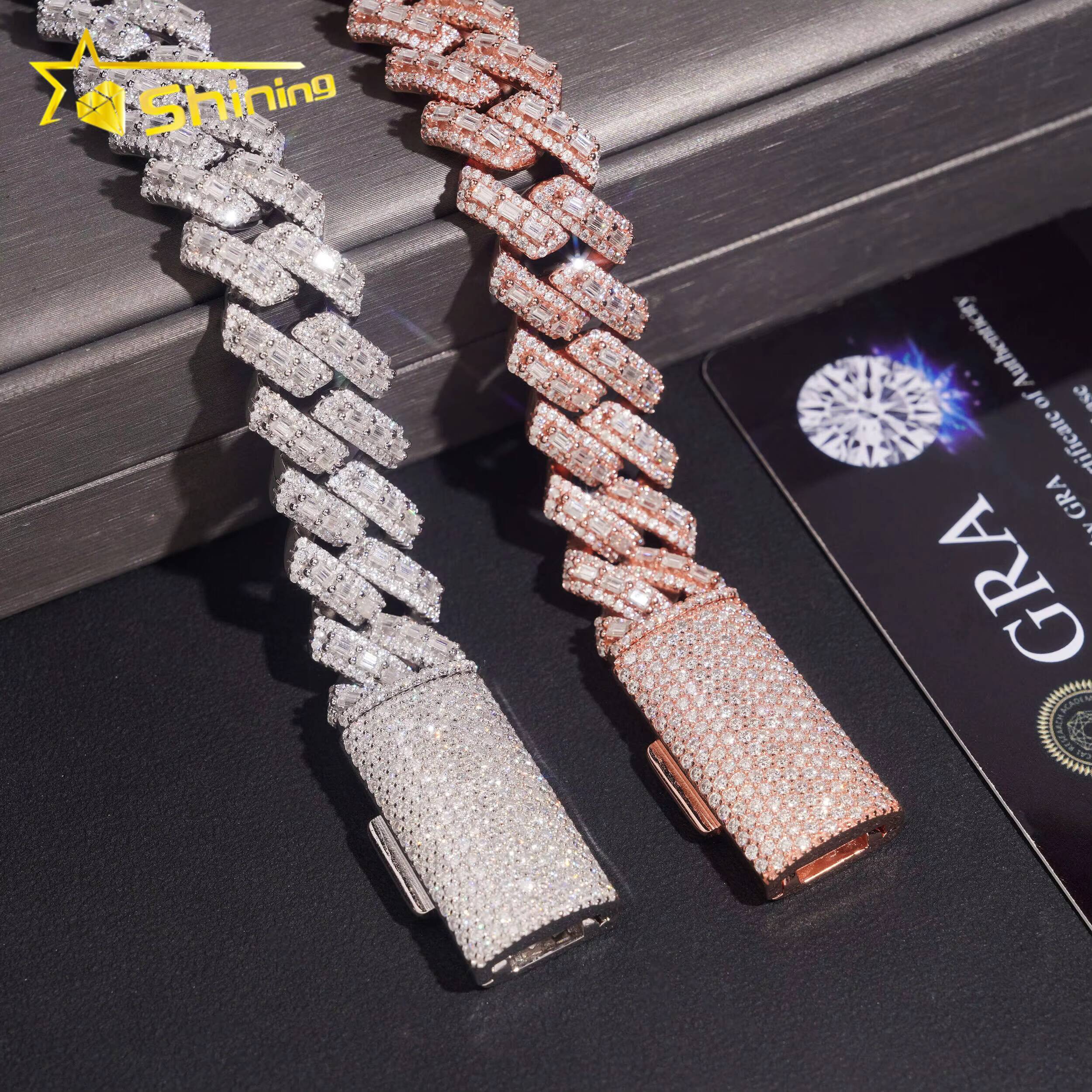 Pass Diamond Tester Baguette Moissnaite 16mm Mens Cuban Bracelet S925 Gold Plated Luxury Cuban Link Chain Hip Hop Jewelry Designer's style