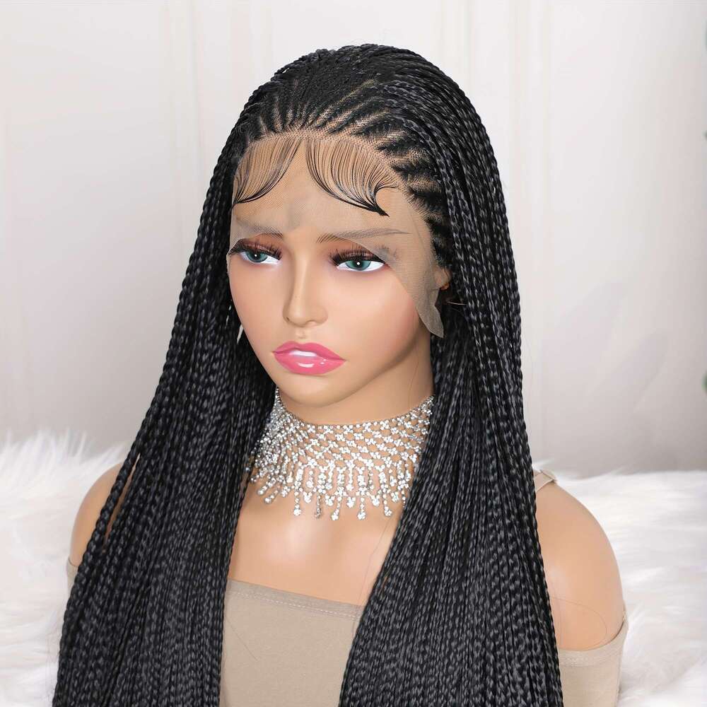 Large Twist Box Braided Synthetic Frontal Faux Locs Wigs 13X4 Lace Front Tribal Braiding Long Wig For Women Bleached Knotless, VEARDA