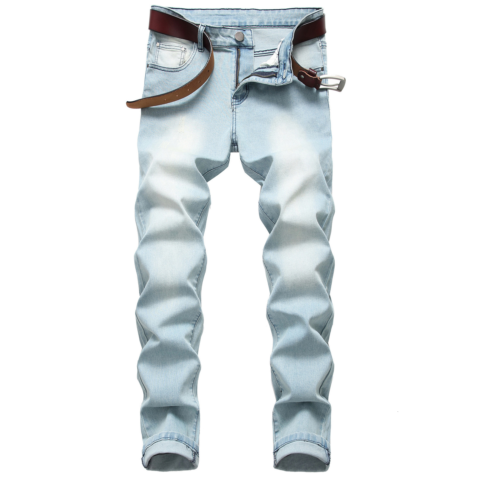 Men's Jeans Spring Autumn European American Holes Stitching Jeans Men's Pure Gray Stretch Slim Pencil Pants Mtorcycle Style Clothing 230414