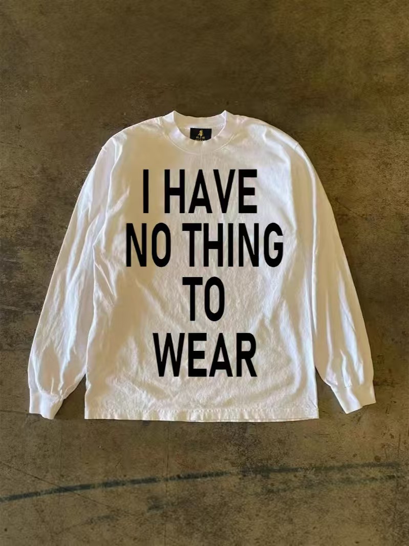 300 grams of heavy cotton! American retro English printed long sleeve T-shirt impervious to moisture Y2K
