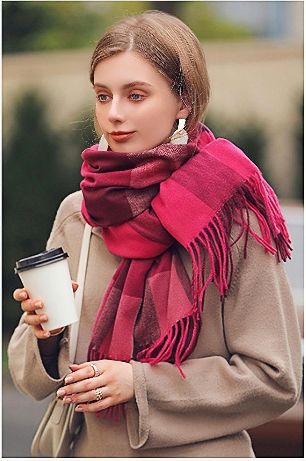Custom Christmas gifts Women's Fashion Scarves Long Cashmere Like Shawl Winter Warm Knit Large Tassel Plaid Scarf