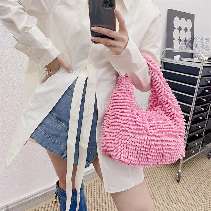 Candy Color Womens Faux Fur Purse Handbags Vintage Furry Ladies Shoulder Bags Fashion Hot Girls Y2k Underarm Bag Casual Tote M251030