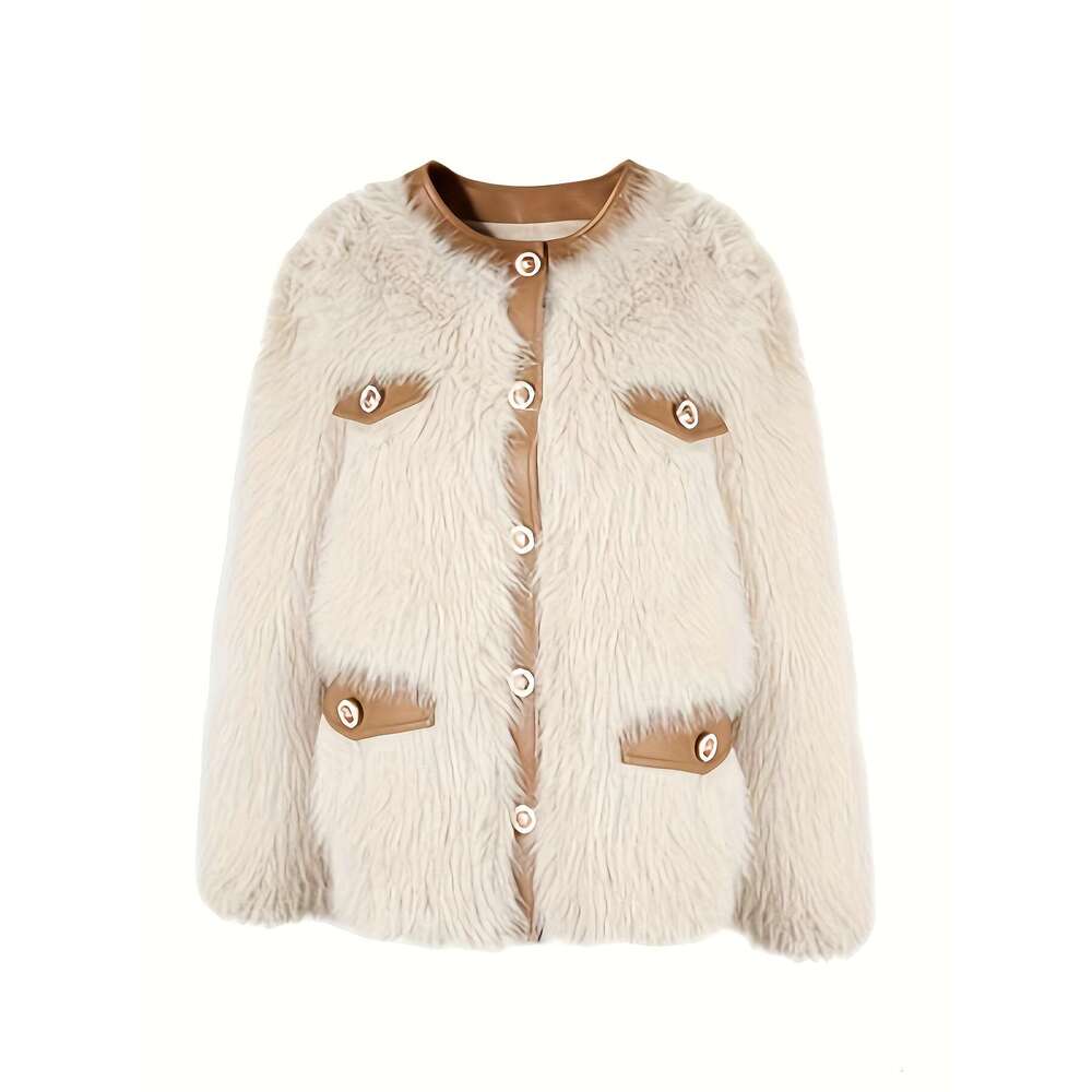 Elegant Coat Elegant Faux Fur Coat Mixed Media Long Sleeve Button Front Women S Clothing For Winter Fall