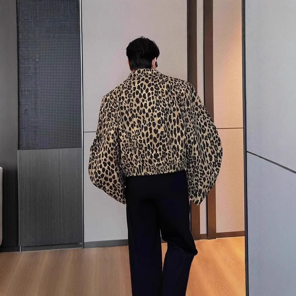 Washed Leopard Print Denim Jacket For Men Spring And Designer Jacket Autumn New Style Niche Design Loose Casual Stylish Short Padded Shoulder Jacket