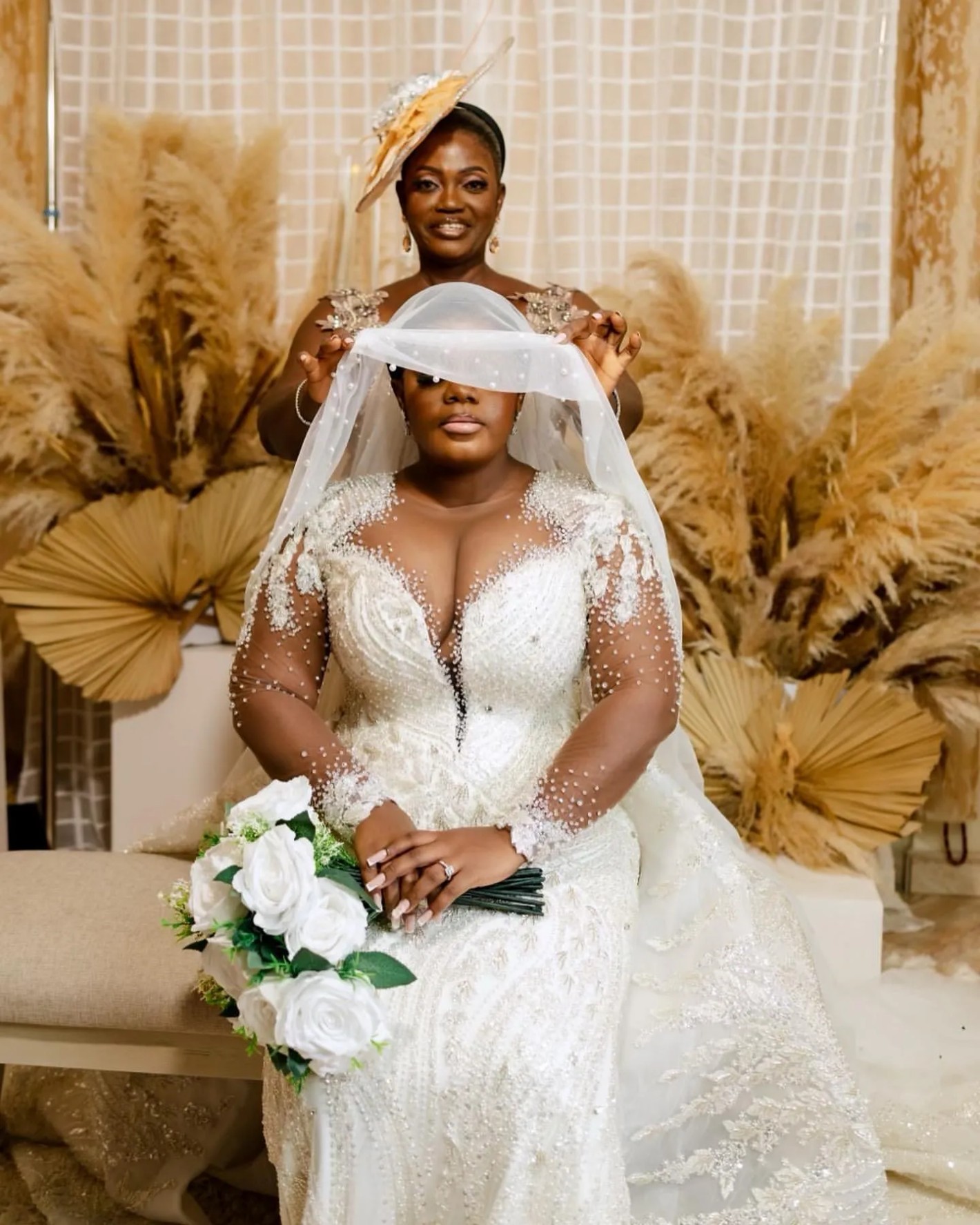 Ivory Mermaid Wedding Dresses Plus Size acefull Beaded Crystals Full Sleeves Detachable Train Bridal Gowns Dress