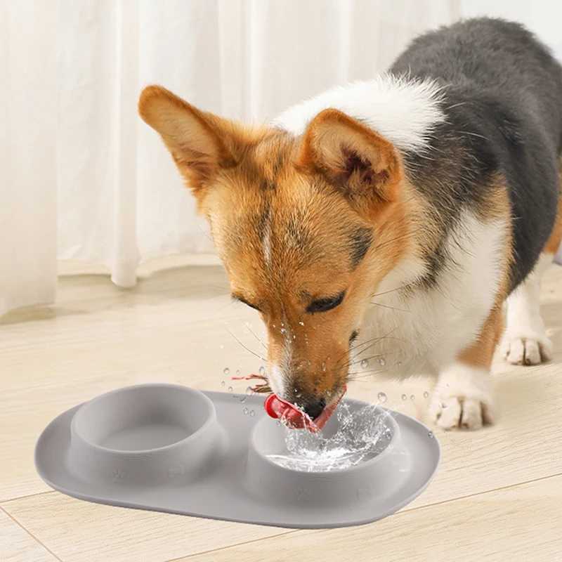 Nonslip Pet Dog Bowl Double Dog Feeder Silicone Pet Drinking Bowl for Small Medium Large Dogs Durable Puppy Slow Feeder J251113
