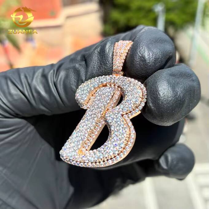 Iced Out Rose Gold Plated Custom Hip Hop Jewelry Diamond Initial Pendant Letter 925 Sterling Silver VVS Moissanite Name Pendant