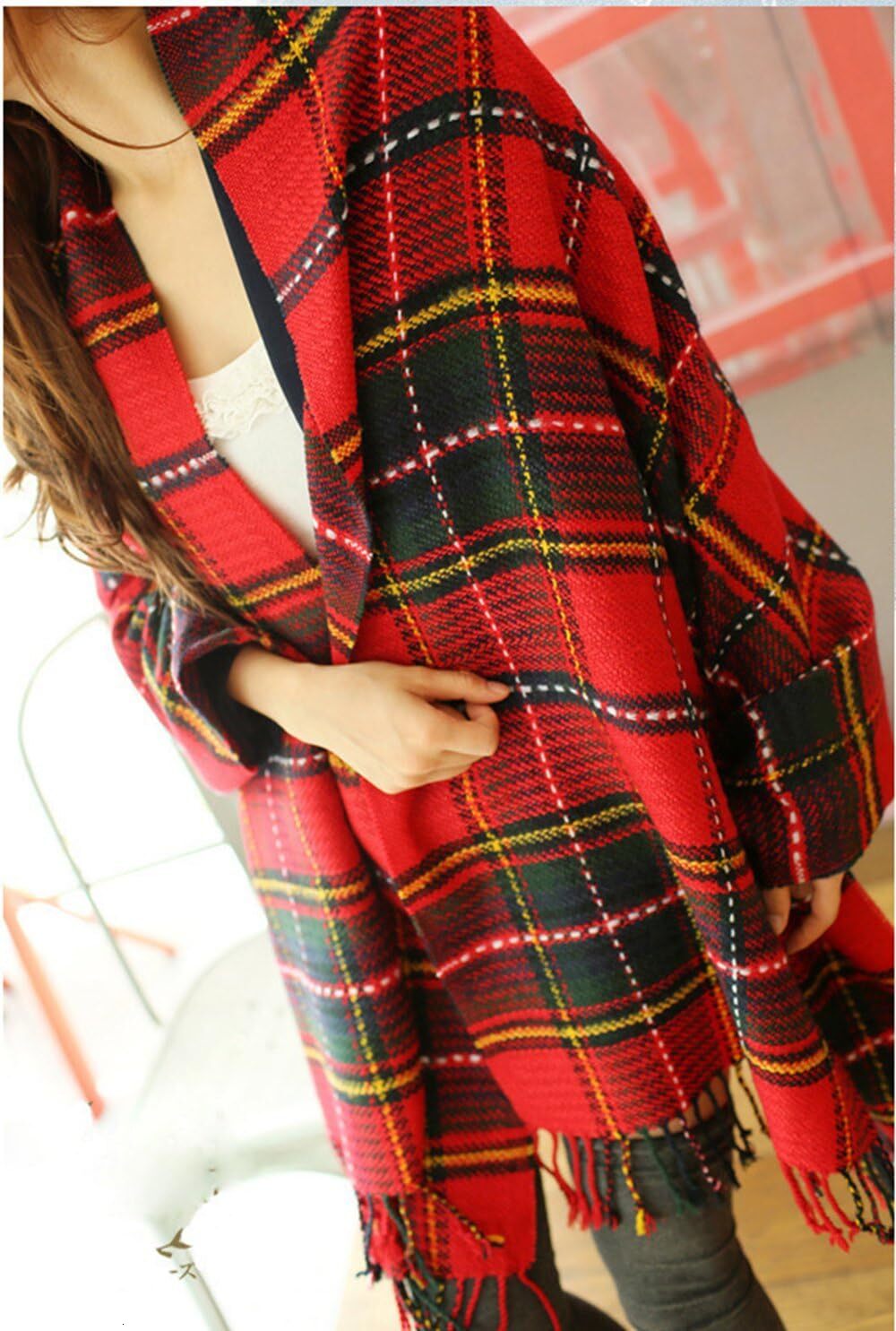 Custom Women's Fashion Long Shawl Big Grid Winter Warm Lattice Large Scarf Christmas gifts