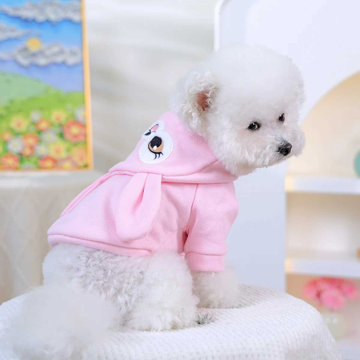 Pet Pink Rabbit Sweater Cat and Dog Wear Spring and Autumn Comfortable Puppy Clothes Happy Dog Autumn and Winter Warm Hoodie C251030