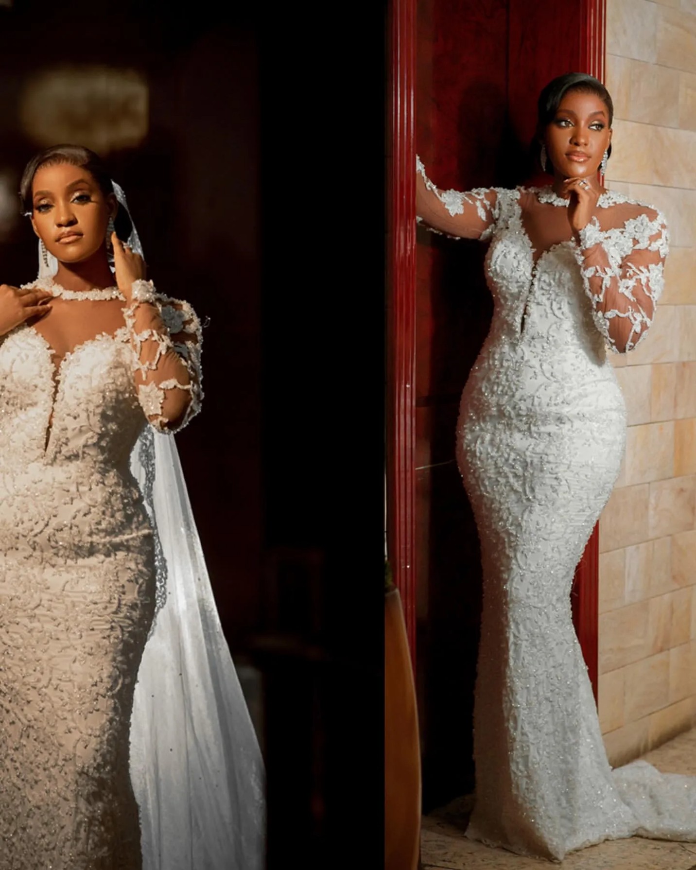 Ivory Mermaid Wedding Dresses Plus Size Lacefull Beaded Vintage Full Sleeves Bridal Gowns Dress Vestidos De Novia