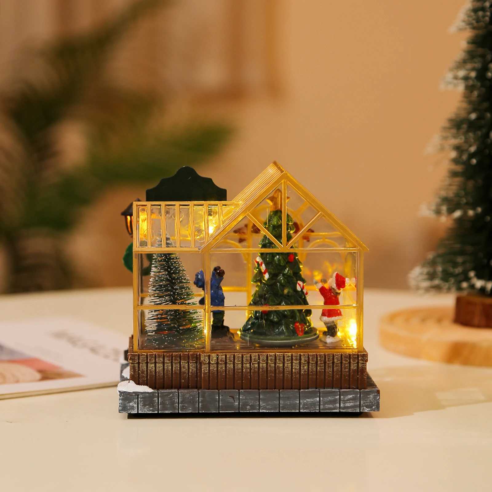 Christmas Village House Figurines Lighted Christmas Collectible Buildings Decoration with Music New Year Decor C251030