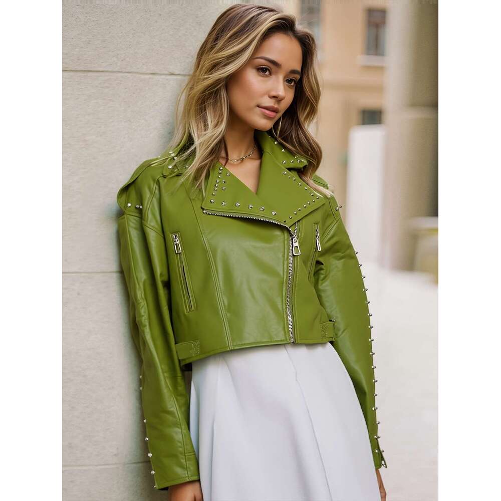 Spring And Autumn Short PUPU PU Leather Jacket Women S Trendy Street Style Outerwear Metal Zipper Pocket Design Windproof Versatile