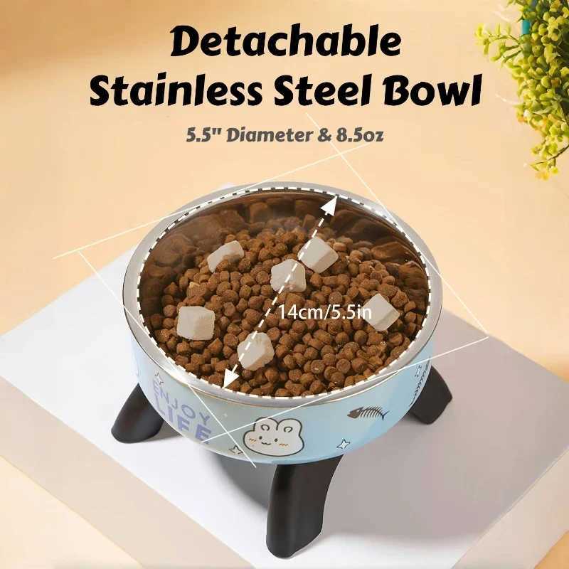 Stainless Steel Pet Bowl AntiTip Elevated Design with NonSlip Silicone Base ChewProof Edge for Small CatsDogs Feeding J251113