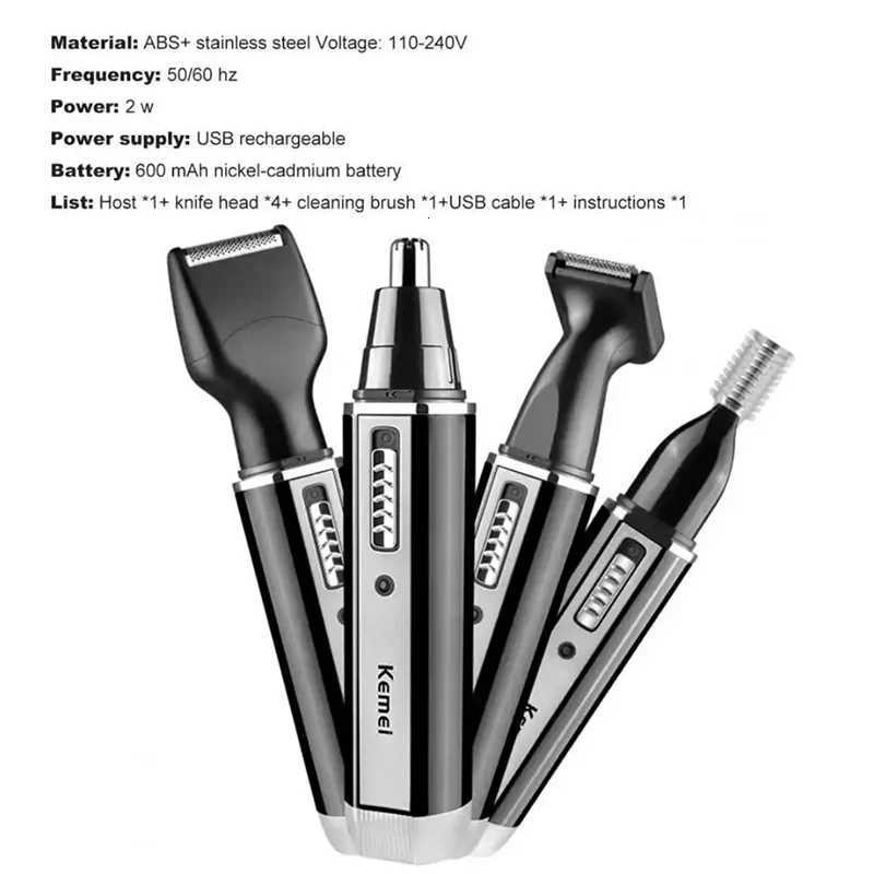 Kemei 4 In 1 Professional Electric Rechargeable Nose And Ear Hair Trimmer Shaver Personal Care Tools For Men KM6630 M251030