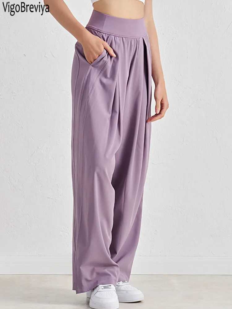 VigoBreviya 2025 Solid Loose Yoga Pants Women High Waist Pocket Fitness Sport Leggings Lady Gym Running Workout Wide Leg pants J251030