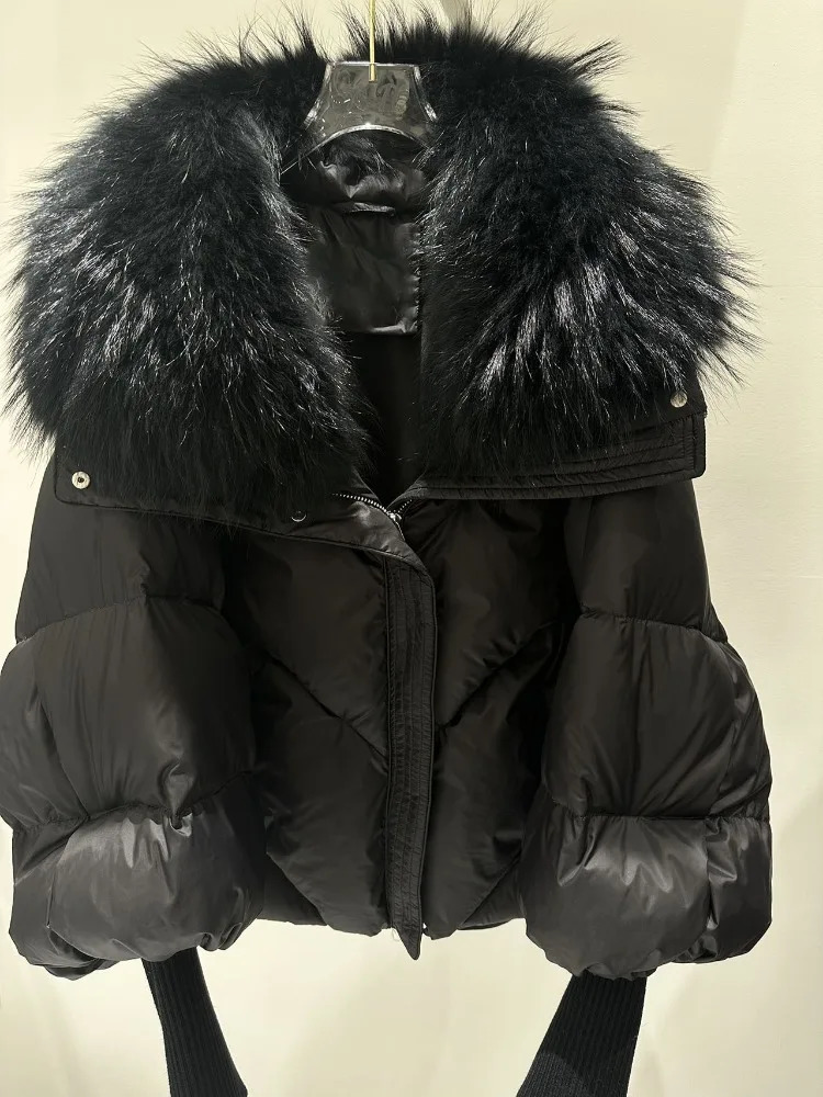 OFTBUY Loose Fashion Thick Warm Clothes Women Big Raccoon Fur Collar Down Coat Female Knit Sleeve Fluffy Puffer Jacket 251023