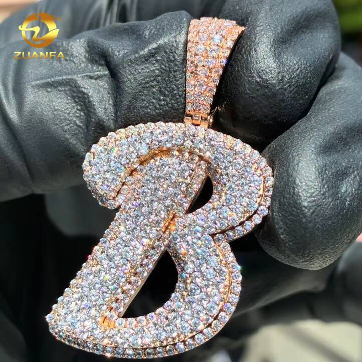 Iced Out Rose Gold Plated Custom Hip Hop Jewelry Diamond Initial Pendant Letter 925 Sterling Silver VVS Moissanite Name Pendant