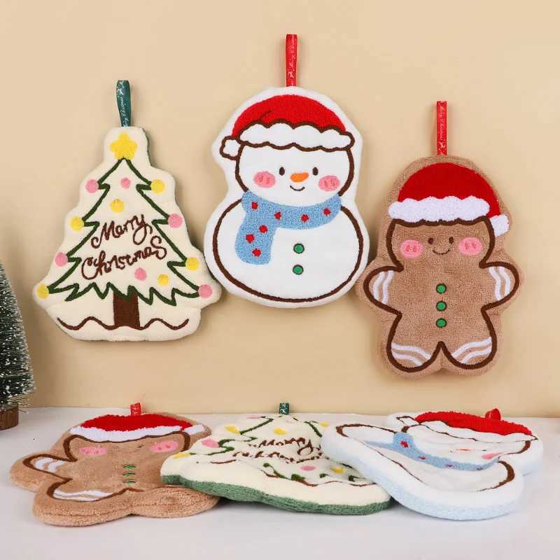 13Pcs Christmas Cartoon Hand Towel Gingerbread Man Snowman Tree Design Coral Fleece Hanging Towels Home Kitchen Bathroom Decor C251030