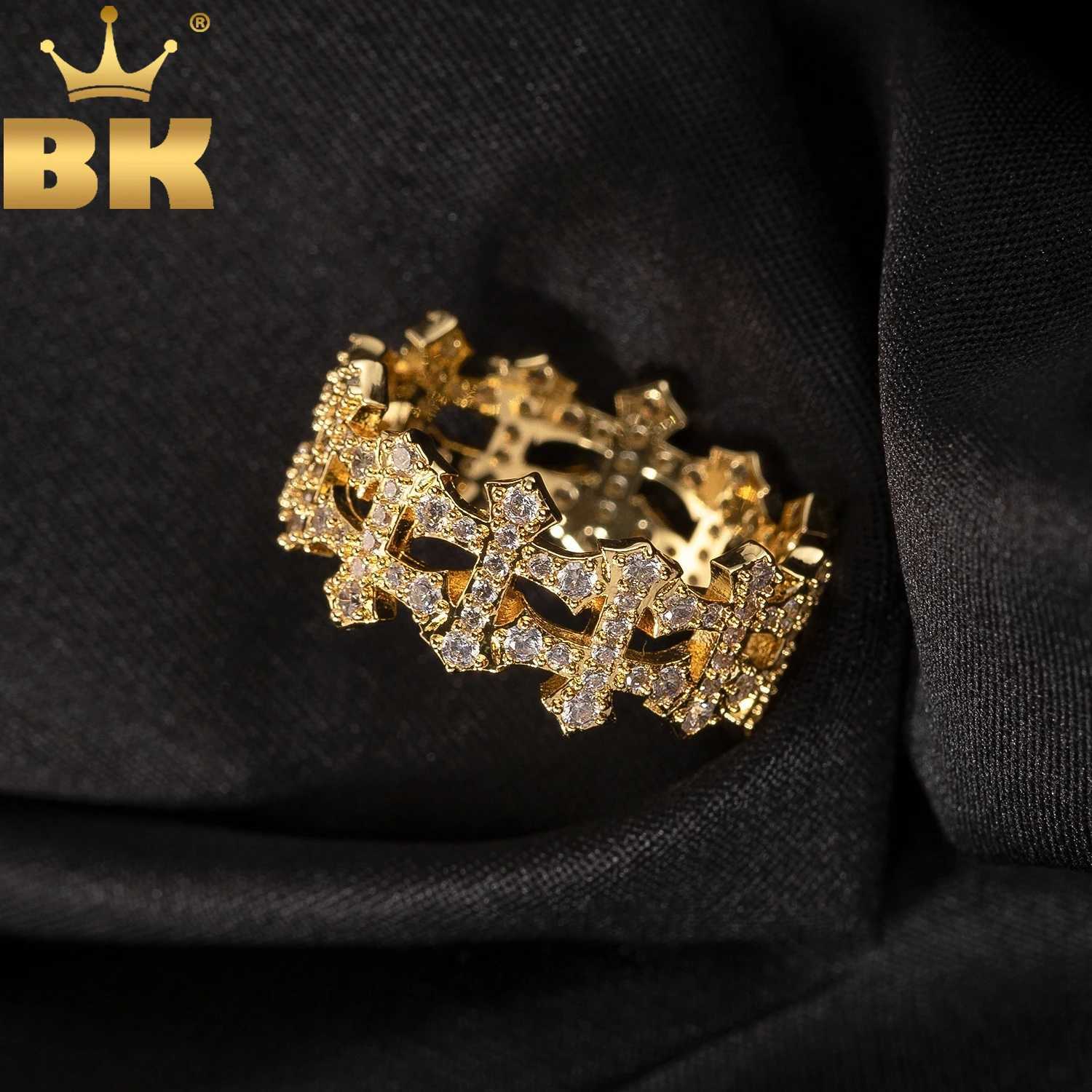 THE BLING KING Upsidown Cross Ring Iced Out Cubic Zirconia Small Cross Finger Ring Hiphop Jewelry For Men WomenW251030