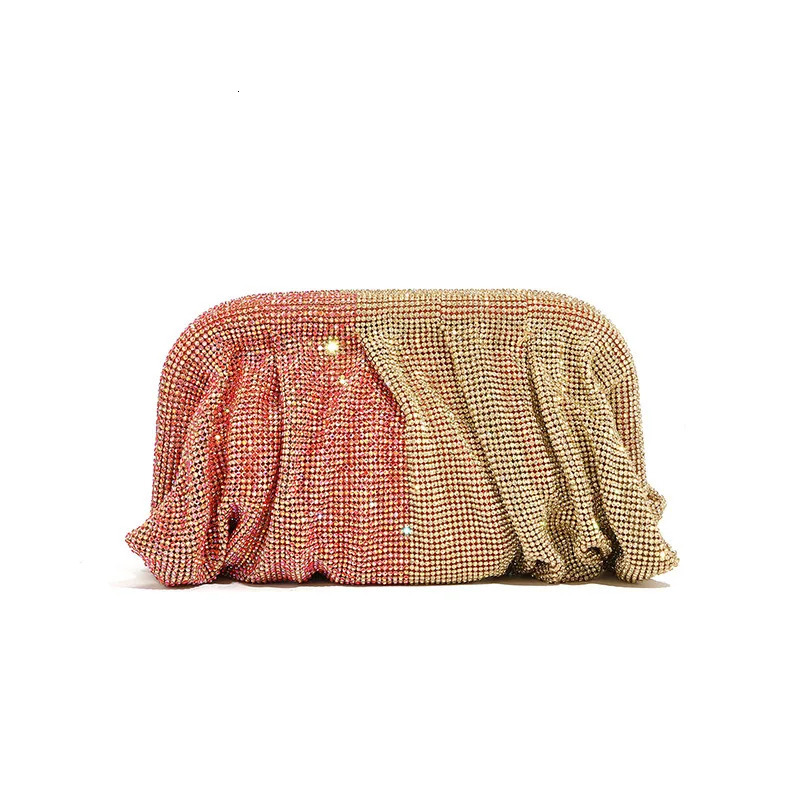 Premium Handmade Diamondencrusted Clutch Bag Pleated Chain Rhinestone Cloud Clip Dinner Bag Single Shoulder Oblique Span Bolsos 251023