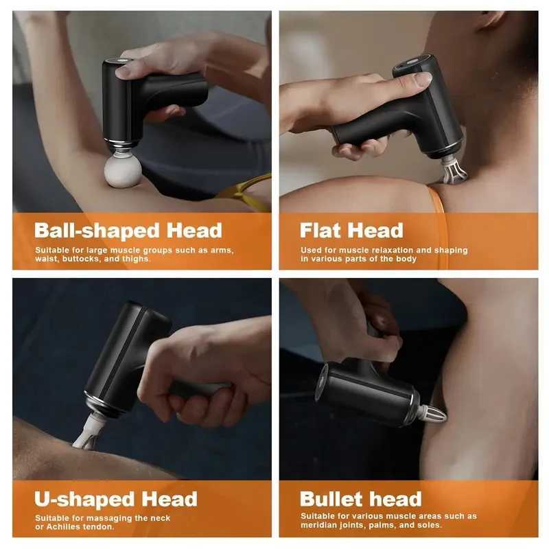 A Portable Electric Fascia Massage Gun 4 Replaceable Massage Heads 6Speed Mode Adjustment Deep Tissue Impact Muscles Reliev J251030