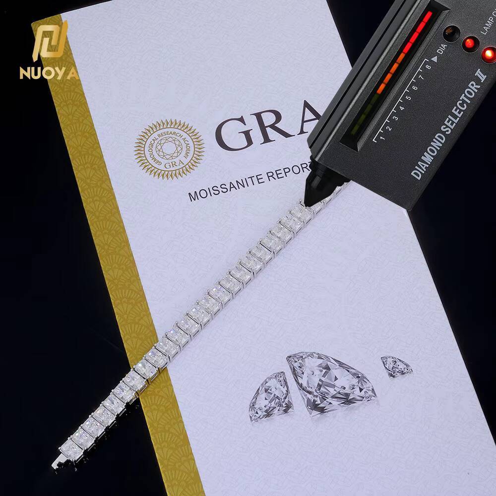 NUOYA 7mm Iced Out Baguette Moissanite Tennis Chain Bracelet Pass Diamond Test 925 Sterling Silver Hiphop Jewelry for Women Gift Designer's style