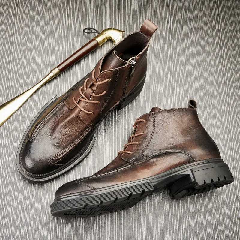 Men Shoes Leather Retro Men Boots Leather Ankle Boots Motorcycle Boots Cowboy Boots Show Bar Fashion Combat Boots Z251029