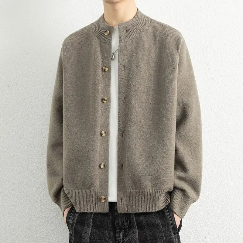 Winter Thick Sweater Coat Men Stand Collar Knitted Cardigan Singlebreasted Clre Solid Color Long Sleeve Warm 251017