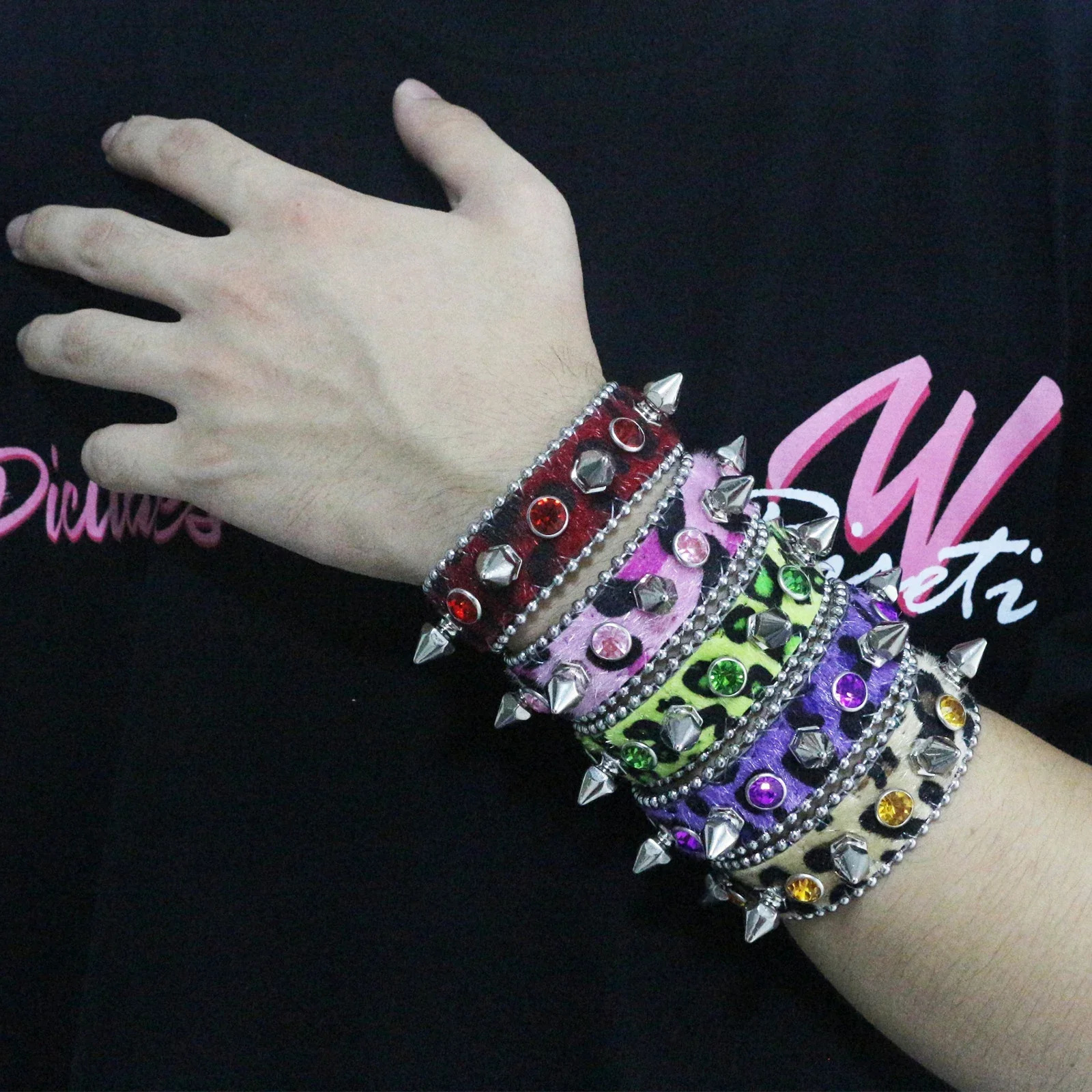 Rhinestone Bracelet PU Leather Studded Bracelet Punk Bracelet Adjustable Goth Cuff Bracelet Gothic Wristband for Men Women 251028