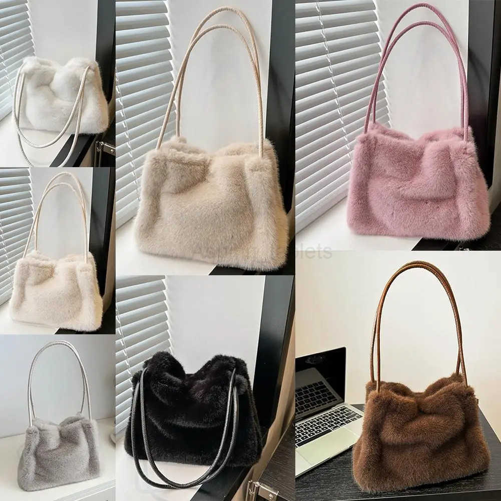 7colors Faux Fur Tote Bag Womens Bucket Plush Luxury Design Ladies Handbags Soft Winter Crossbody Shoulder Bags M251030