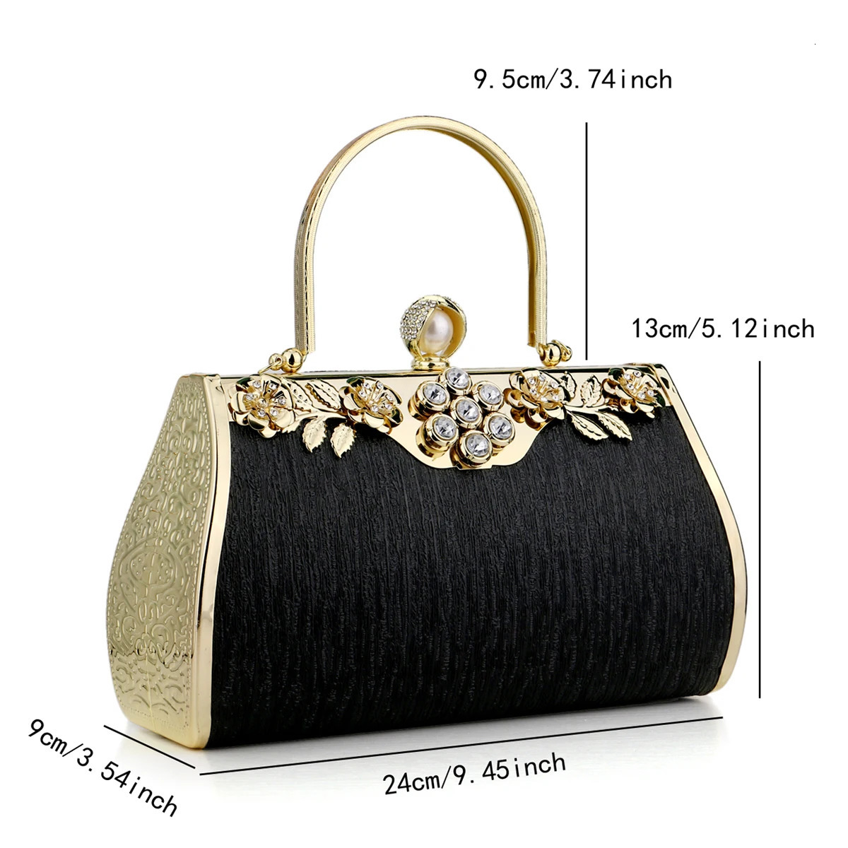 Golden Evening Bags Lady Bucket Small Clutch With Diamonds Handbags Flower Printed Purse 251023