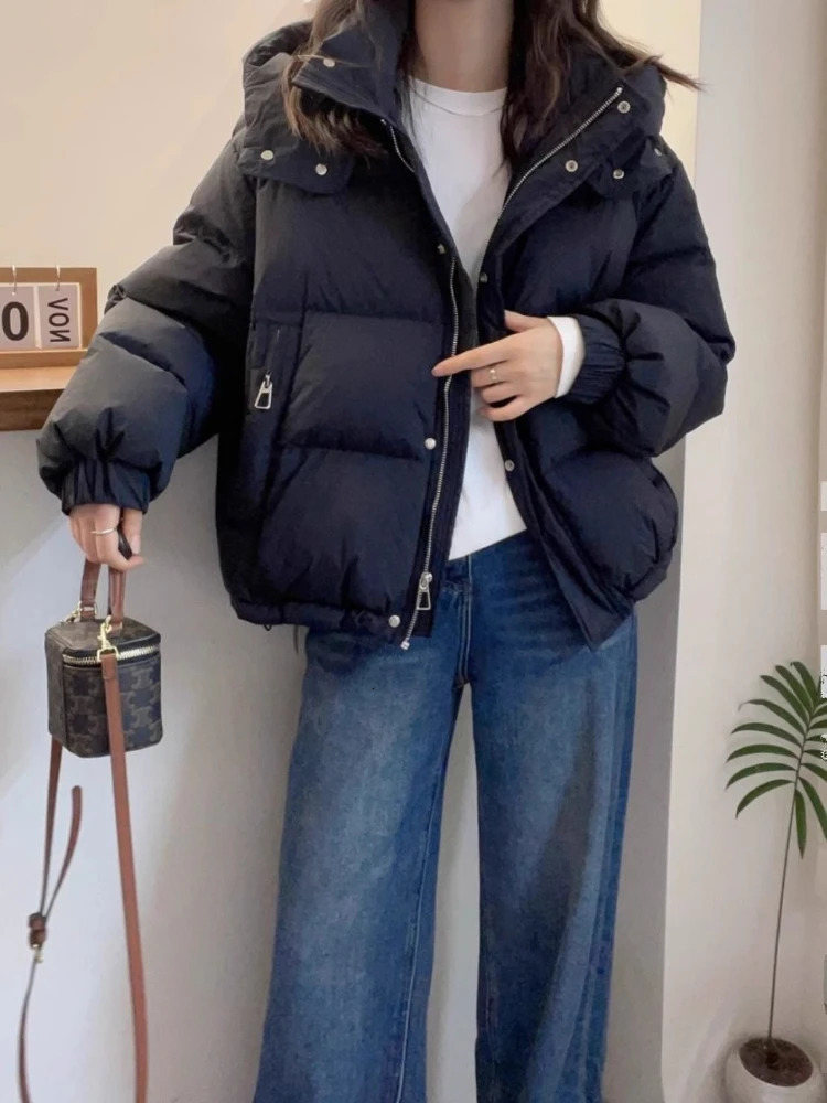 Hooded Winter Oversize Coat Thick Warm Loose Puffer Jacket Female Solid Fashion Zipper Outwear Women Korean Cotton Parkas 251030