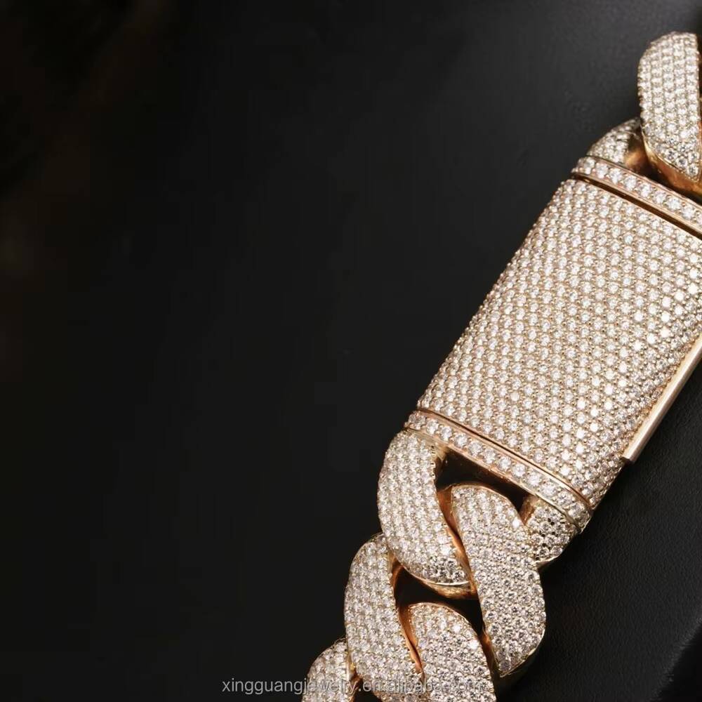 Custom Heavy Weight 25mm 5rows Iced Out 5rows Cuban Link Chains Gold Plated 925 Silver Pass Diamond test VVS Moissanite Chains