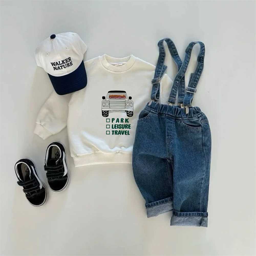 Little Car Print Sweatshirts Longsleeved Tops Boys Child Fashion Casual Wear Round Neck Pullovers Green White Hoodie For KidsT251030