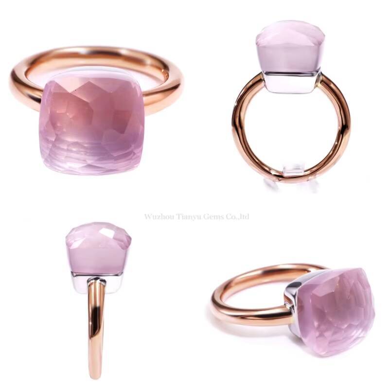 Tianyu Gems 101mm Cushion Cut Pink Sapphire 18K Rose Gold Jewelry Luxury Ring for Women