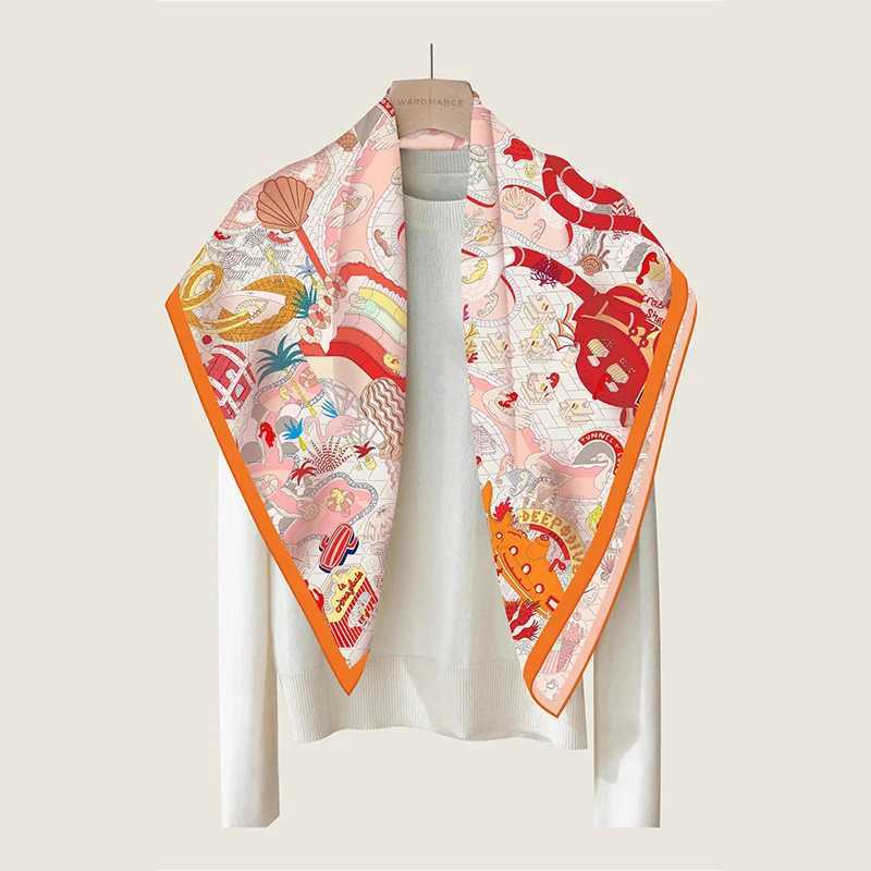 Brand Twosided Print Headband Scarf Women Fashion 9090cm Hijab Bandana Neckerhicef Beach Sun Protection Shawl Wrap HeadscarfW251029