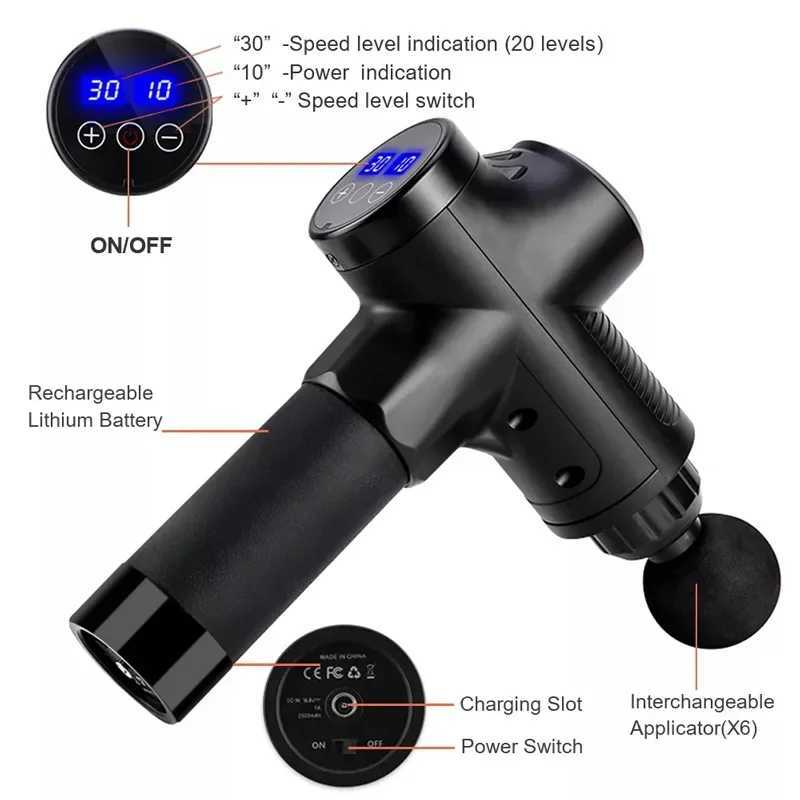 Fascial Massage Gun Electric Percussion Pistol Massager Body Neck Back Deep Tissue Muscle Relaxation Pain Relief Fitness J251030