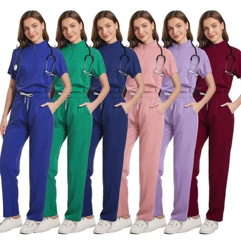 Tops Straight Pants Pet Clinic Nursing Scrubs Uniforms Sets WomenS 12 Color Stretch Uniform Summer Scrubs Set 251029