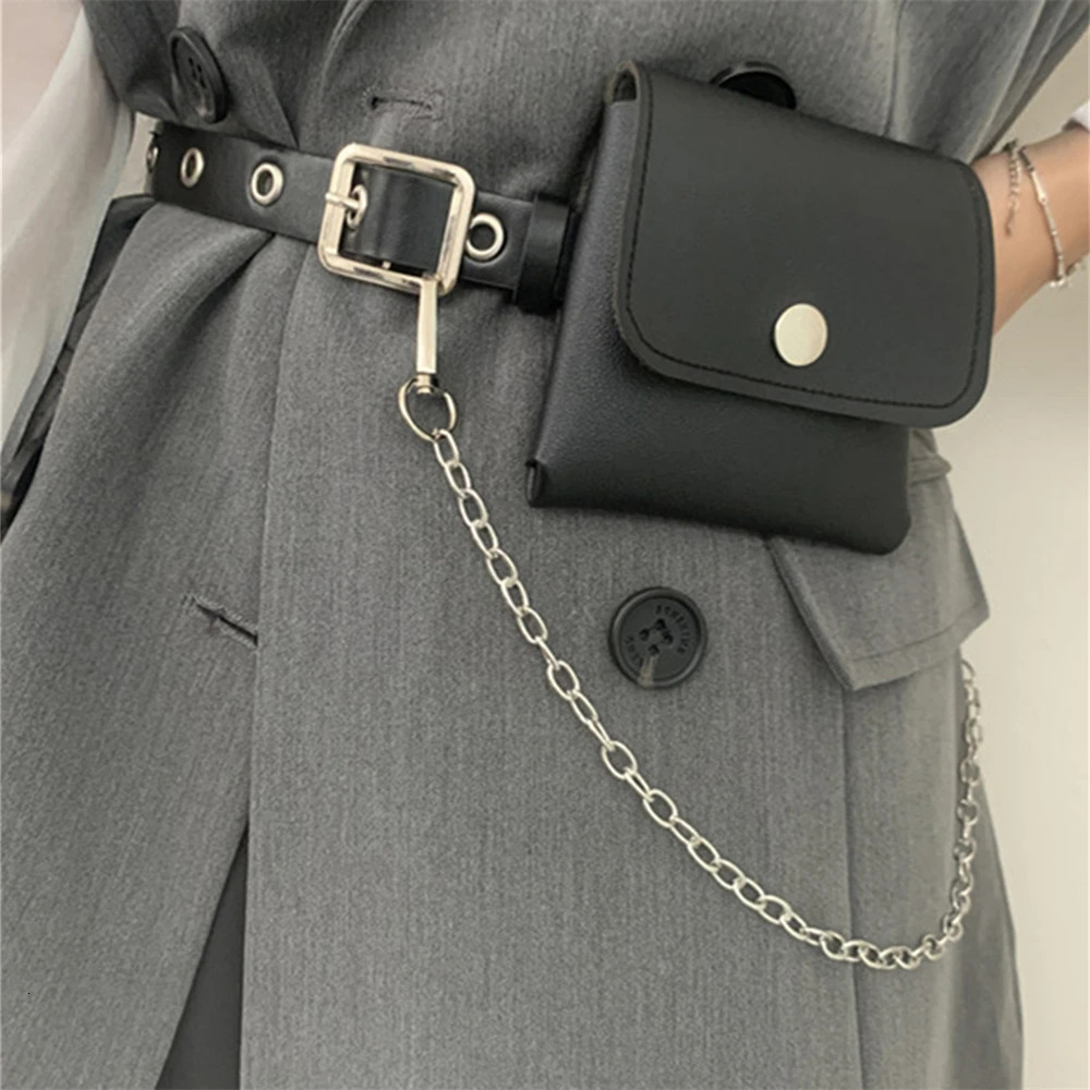 Fashion Punk Chain Belt Waist Bag Belt for Women Single Hole Eyelet Waistband Decorative Belts Bag 251030
