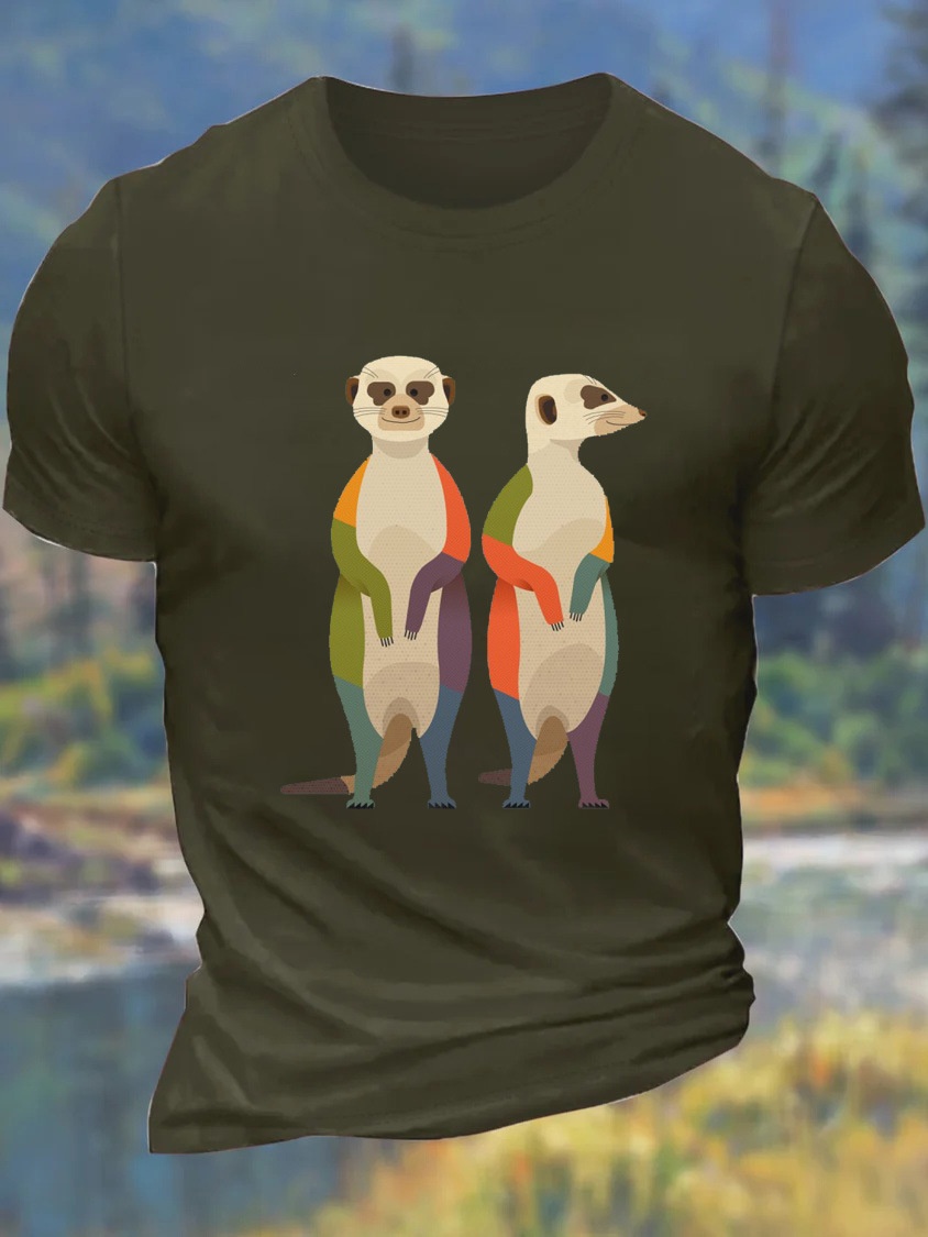 European and American Oversized Men's Animal Print Round Neck Casual Cotton Letter T-Shirt - TT7462